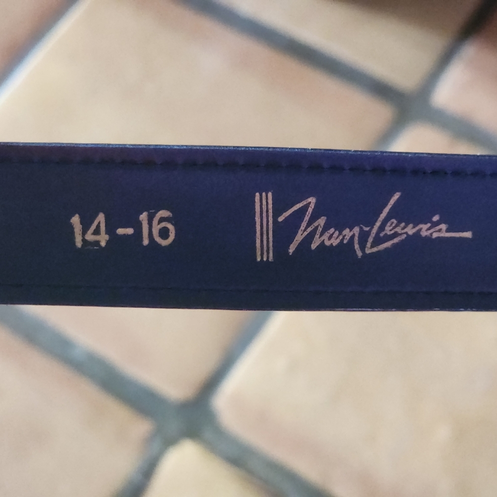 Nan Lewis Croc Embossed Black Belt With Gold Hardware 1" Wide 38" Size 14/16 - Picture 5 of 7